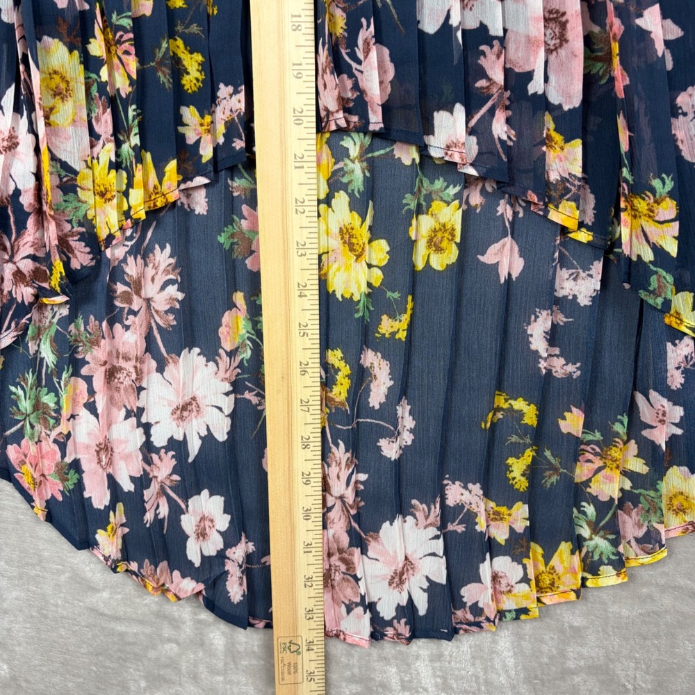 Xhilaration Skirt S Navy Blue Pleated High Low Elastic Waist Boho Dark Floral - Picture 5 of 11